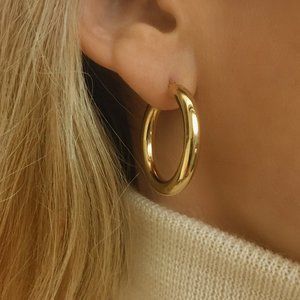 Thick 4 mm Gold Hoop Earrings Real 10K Yellow Gold Hoops NEW! Stamped 10K ITALY